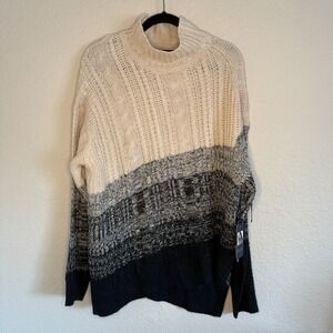 NWT Rachel Rachel Roy‎ Large Sweater Cream Black Cable Knit Mock Neck Fisherman